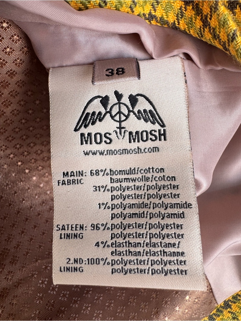 MOS MOSH Houndstooth Military Jacket | Mustard Yellow Tailored Blazer | EU 38 - Picture 3 of 4